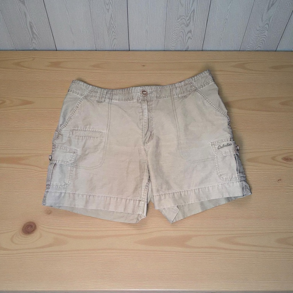 Cabelas Cargo Shorts Womens 14 Tan Cotton Blend Zip Fly